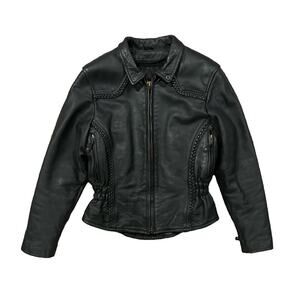 Barney’s Leather Women’s Motorcycle Biker Jacket Black Insulated Braided Size M